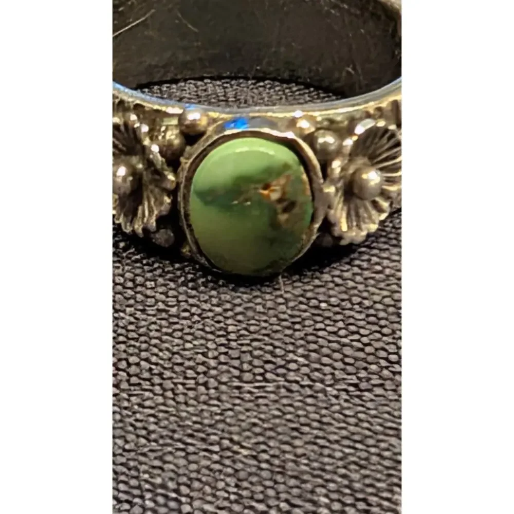 VTG Mens Sterling Silver Natural Green Turquoise Stone Ring Wide Band Sz 8.75